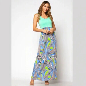 TYCHE Tropical Getaway Color Block Sleeveless Maxi in Mint USA MADE (S,M,L)